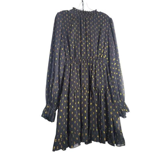 O.P.T Dress Womens Size Large Black Gold Polka Dot Long Sleeve - Picture 4 of 9